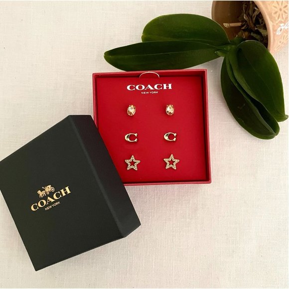 Coach Jewelry - Coach C Stone Star Stud Earring 3 Pair Set for Men or Women New in Coach Box